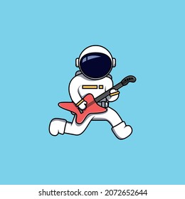 astronaut rocker with red guitar jumping cartoon vector illustration