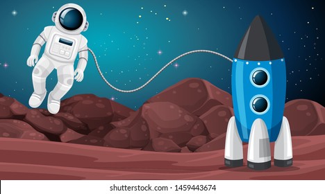 Astronaut and rocket background illustration