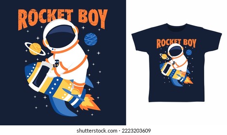 Astronaut with rocket cartoon tshirt arts design