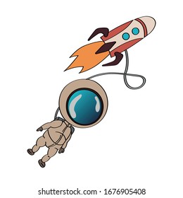 Astronaut and rocket. Children's illustration. Child. Suitable for printing.