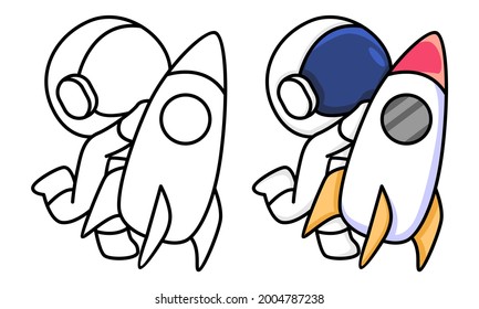 astronaut with rocket coloring page for kids