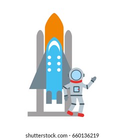 astronaut with rocket comic character icon