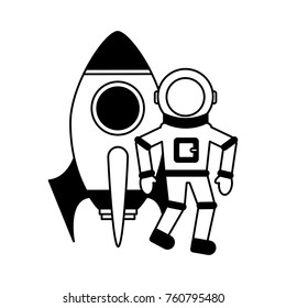 astronaut with rocket comic character icon