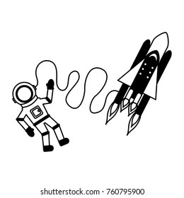 astronaut with rocket comic character icon