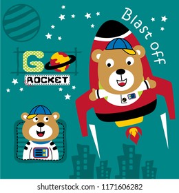 astronaut and rocket funny animal cartoon,vector illustration