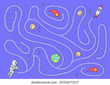 Astronaut rocket maze graphic color space sketch illustration vector 