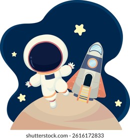Astronaut and Rocket on Planet
