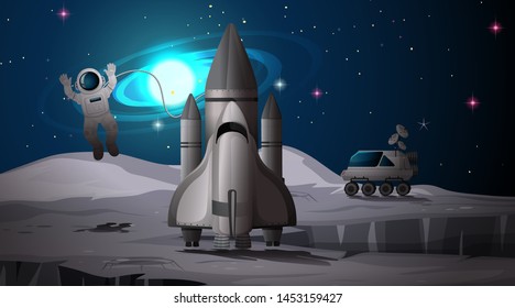 Astronaut and rocket on planet illustration