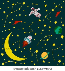 Astronaut and rocket in outer space background picture.