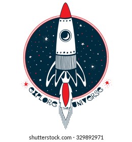  astronaut rocket in outer space , kid illustration, textile design, quote