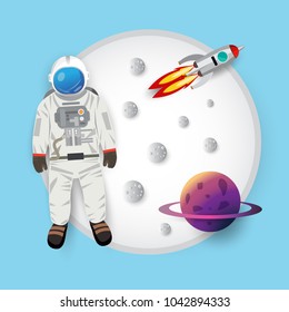 Astronaut , rocket paper art , vector design
