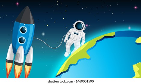 Illustration zum Thema Astronaut und Raketen