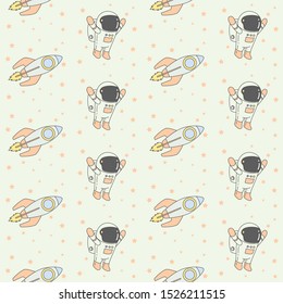 Astronaut Rocket Seamless Pattern Illustration. Vector Illustration, ready for print