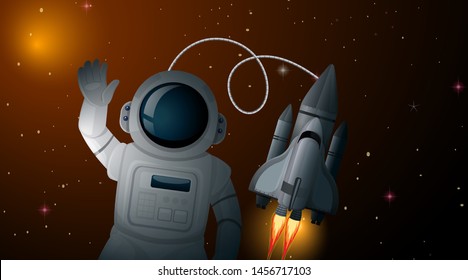 Astronaut and rocket space scene illustration