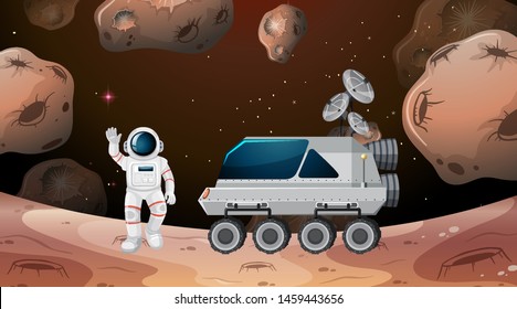 Astronaut And Rover Scene Illustration