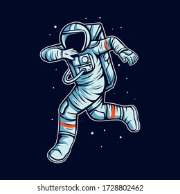 astronaut run on space with cosmonaut suit vector illustration design