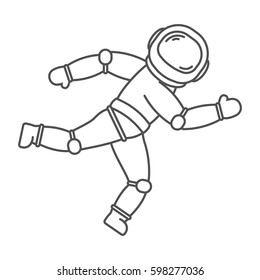 Astronaut run  in space in black line style