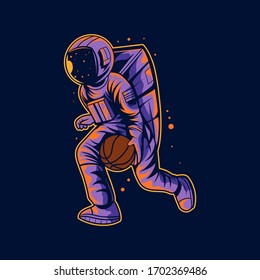 astronaut running basketball vector illustration design