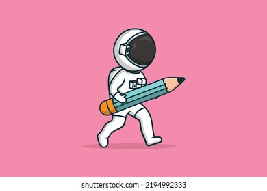 Astronaut running with big pencil vector icon illustration. Science and education icon design concept.