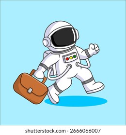 Astronauta corriendo tarde con maletín Espacio Concepto de negocio Ilustración vectorial Diseño de dibujos animados