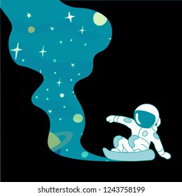 Astronaut rushes across the white sky leaving a colored mark