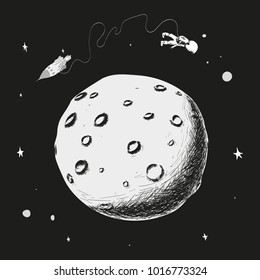 The astronaut sails in the open space, moon. vector illustration.