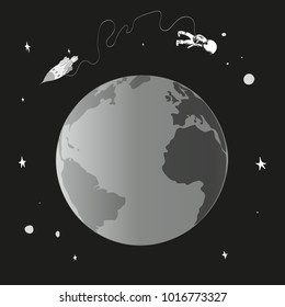 The astronaut sails in space against the background of the Earth. vector illustration.