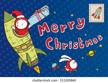 astronaut santa claus card vector illustration