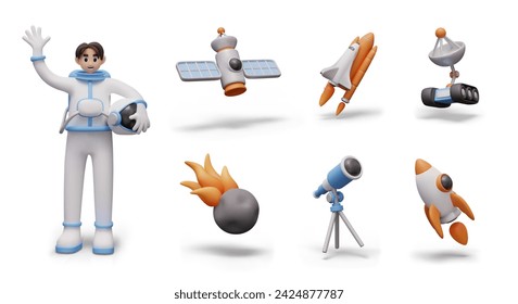 Astronaut, Satellit, Komet, Shuttle, Rover, Rakete, Fernrohr