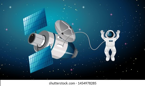 Astronaut and satellite scene illustration