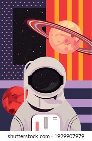 astronaut and saturn abstract background