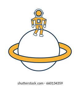 astronaut in saturn comic character icon