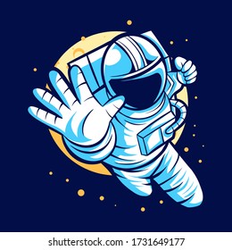 astronaut say hello from space over the moon vector illustration design