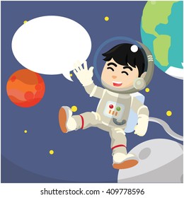 Astronaut say hi with bubble text banner