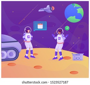 astronaut schedule planning illustration landing page ui illustration