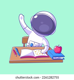 Astronaut is at school with books