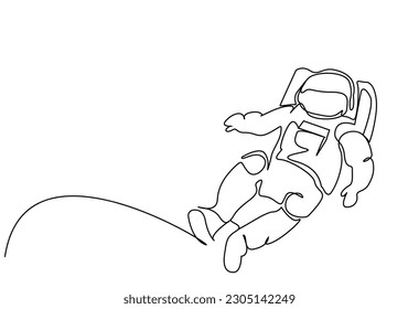 astronaut scientist flying through space line art