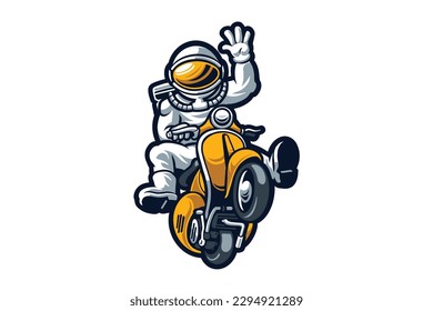 Astronaut Scooter cartoon mascot logo illustration vector