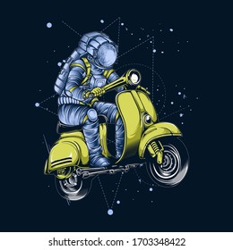 Astronaut Scooter Space on black isolated background