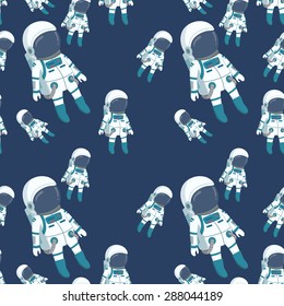 Astronaut Seamless Pattern With Dark Blue Background