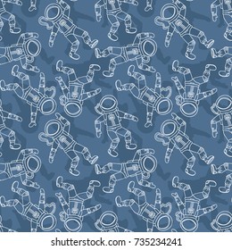 Astronaut seamless pattern. People in space suit - endless design, vector 