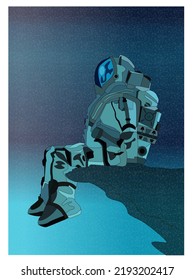 Astronaut seat on earth galaxy illustration vector drawing design element icon
