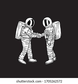 astronaut shaking hands illustration vector