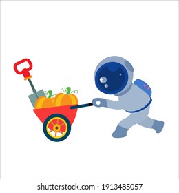 Astronaut With Shopping Cart Character Vector Template Design Illustration