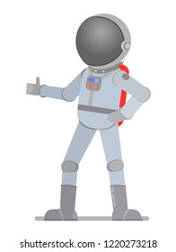 Astronaut showing an approval gesture. Vector illustration, flat design style. Isolated on a white background.