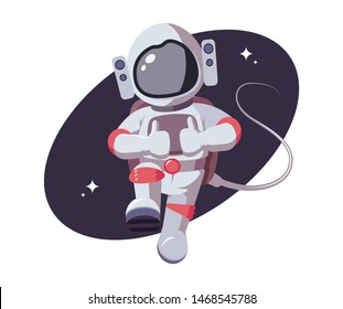 Astronaut shows thumb up. Space character gestures positively in open space. Spaceman in flat style. Intergalactic Star mission research concept for comic, games and other design needs