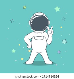 Astronaut shows us a peace sign.Vector illustration