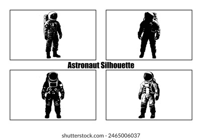 Astronaut Silhouette Black Vector Collection, Astronaut Silhouette in spacesuits, Spaceman Silhouette.