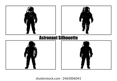 Astronaut Silhouette Black Vector Collection, Astronaut Silhouette in spacesuits, Spaceman Silhouette.