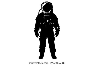 Astronauta Silueta Ilustración vectorial negra, Astronauta Silueta en trajes espaciales, Spaceman Silueta.